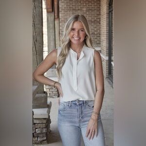 Spanx Sleeveless Stretch Cotton Poplin Button-Up Shirt Small